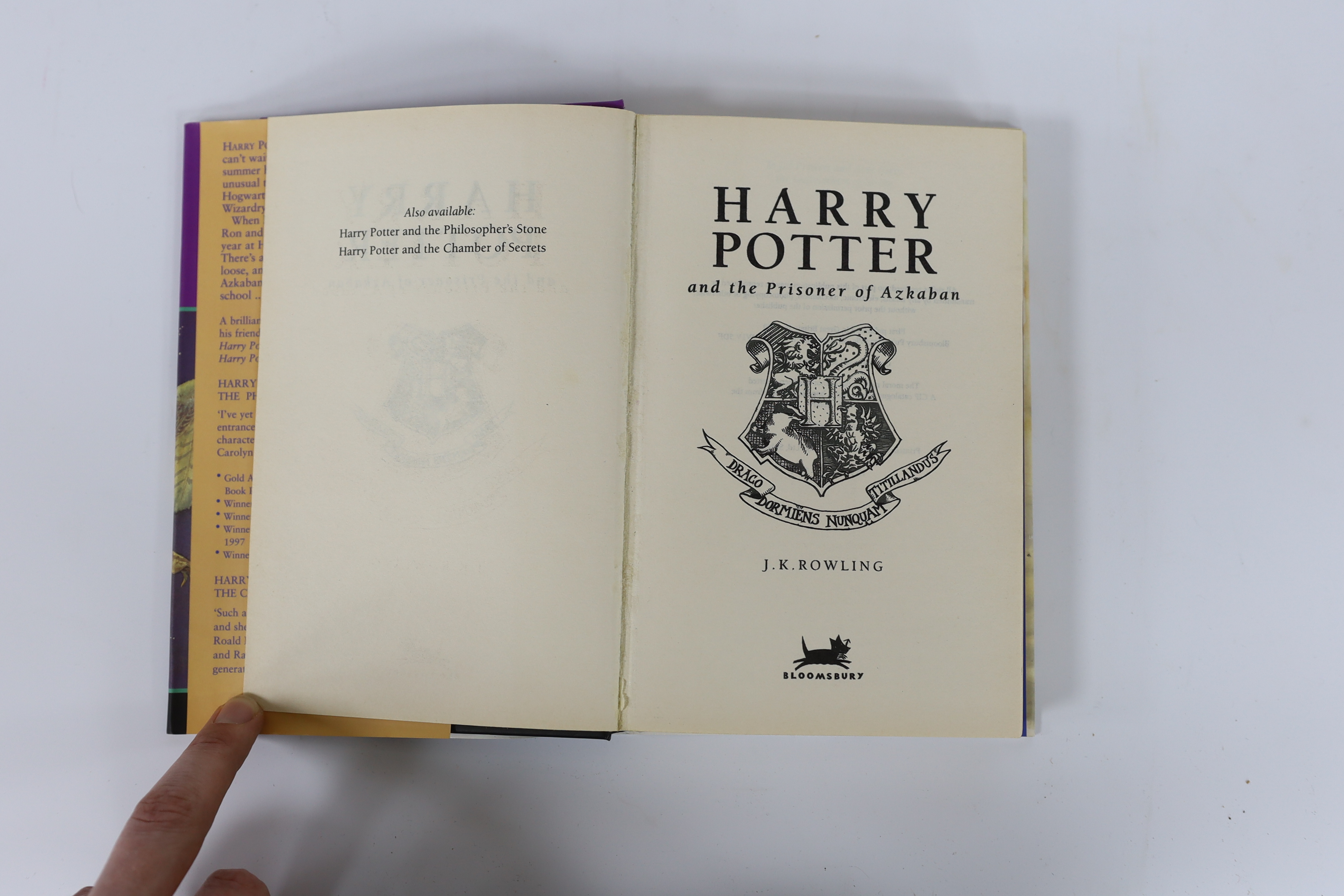 Rowling, J.K - Harry Potter and the Prisoner of Azkaban, first edition, first impression, second state, 8vo, original pictorial boards and dust jacket, a mint copy, Bloomsbury, 1999